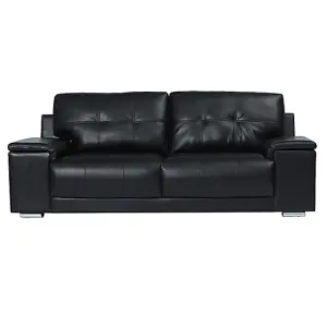 Kensington Faux Leather 3 Seater Sofa In Black