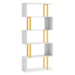 COSTWAY 5-Tier Geometric Bookcase 157 cm S-Shaped Bookshelf with Metal Frame