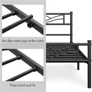 Yaheetech Black 3ft Single Metal Bed Frame with Cloud-inspired Design Headboard