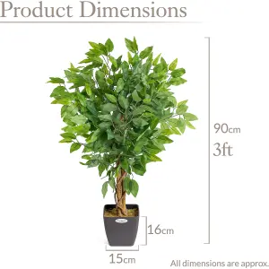 Artificial Ficus Tree Realistic Faux House Plant Decoration in Pot 3ft