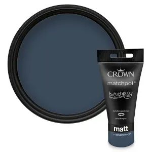 Crown Midnight Navy Matt Emulsion paint, 40ml Tester pot