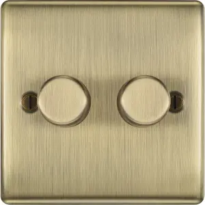 BG Raised slim Gold Antique brass effect 2 gang profile Double 200W Dimmer switch