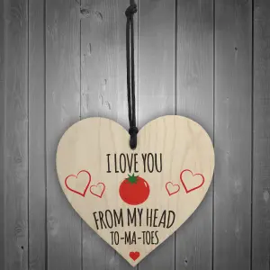 Red Ocean Love You Head Tomatoes Novelty Wooden Hanging Heart Plaque