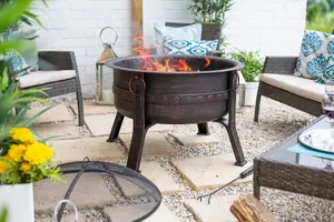 La Hacienda Brava Steel Banded Deep Bowl Firepit -  L 80 cm x W 80 cm x H 72 cm