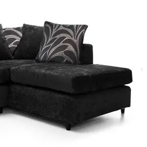 Zina Black Chenille L Shaped 3 to 4 Seater Corner Sofa Scatter Back - Right Hand Facing