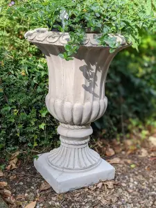 Pair of Large Fluted Stone Garden Vases