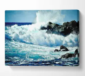 Waves Crashing On Rocks Canvas Print Wall Art - Medium 20 x 32 Inches