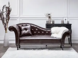 Left Hand Faux Leather Chaise Lounge Brown LATTES