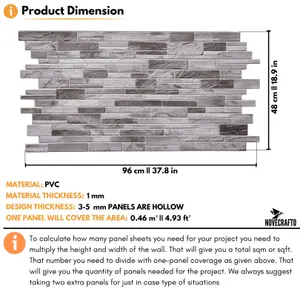 3D Wall Panels with Adhesive Included - Pack of 6 Sheets Covering 29.61 sqft /2.75 sqm -Decorative Natural Grey Stone Slate Design