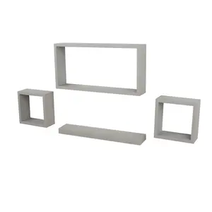 Recessed Wall Shelf, 4 Piece Wall Shelf Kit Grey