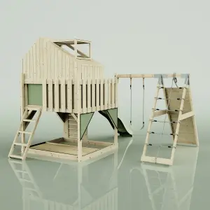 PolarPlay Kids Climbing Tower & Playhouse with Swing and Slide - Climb & Swing Ragna Sage