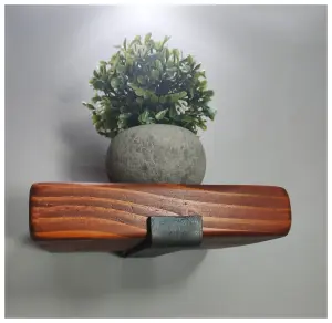 Handmade Wooden Rustic Flower Shelf Bracket Bent Up 17.5 x 20cm Teak