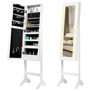 COSTWAY 18 LEDs Jewelry Armoire Floor Standing Mirror Cabinet