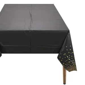 Black Plastic Tablecloth, Gold Dot Confetti Printed Waterproof Table Cover - 54"x108"