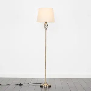 ValueLights Memphis Traditional Style Antique Brass Barley Twist Floor Lamp with Beige Light Shade