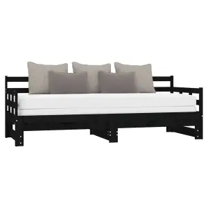 Berkfield Pull-out Day Bed Black Solid Wood Pine 2x(90x200) cm