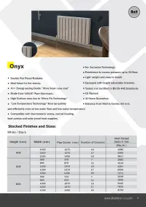 Aluminum Radiator Compatible with Heat pump.Model "Onyx" White. 1330 .500mm. BTU/hr:7271