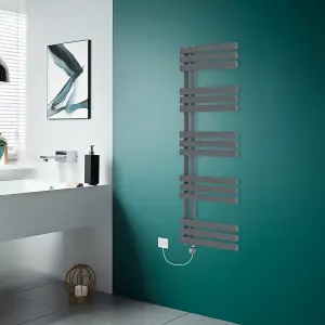 Rinse Bathrooms Designer Electric Thermostatic Heated Towel Rail D Shape Bathroom Radiator Warmer 1600x600mm Sand Grey