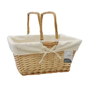 JVL Hand Woven Acacia Rectangular Willow Shopping Basket with Handles, Honey Finish