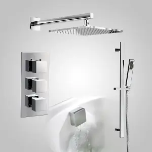 Olive 3 Dial 3 Way Square Set - Shower Head, Rail Handset & Bath Filler