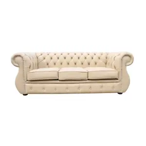 Chesterfield Original 3 Seater Sofa Shelly Stone Leather In Kimberley Style