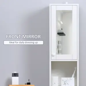 kleankin Tall Bathroom Storage Cabinet Narrow Freestanding Cabinet with Mirror