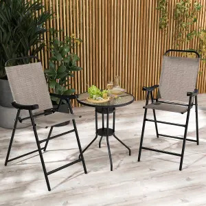 Costway 2Pcs Outdoor Bar Stool Chair Set Metal Frame High Top Garden Patio Folding Chair