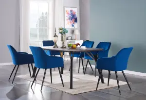 Camden Cosmo Black LUX Dining Set with 6 Royal Blue Velvet Chairs