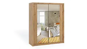 Bono Sliding Door Wardrobe With Mirrors - Elevate Your Bedroom's Elegance in Oak Artisan - W1800mm x H2150mm x D620mm