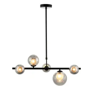 First Choice Lighting Set of 2 Cole Black with Smoke Glass 5 Light Bar Pendants