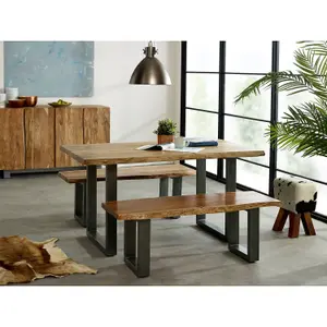 Medium Dining Set with 2 Benches Natural Essential Live Edge