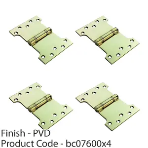 4 PACK - PAIR 101.6 x 101.6 x 3mm Parliament Hinge Polished Brass Internal Door