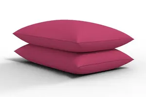 Pair of Pillowcase Polycotton Plain Dyed Housewife Pair of Pillow Covers 75cmx50cm (Fuchsia)