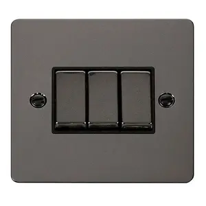 Flat Plate Black Nickel 10A 3 Gang 2 Way Ingot Light Switch - Black Trim - SE Home