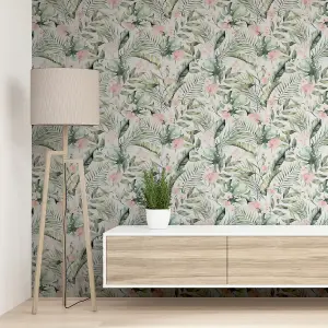 Tropical Floral Pink & Green Wallpaper