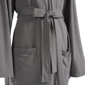 Jersey Dressing Gown Womens Soft Luxury Full-Length Robe, Charcoal - L/XL