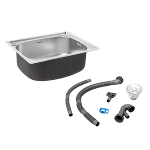 Deep Single Bowl Stainless Steel Catering Inset Kitchen Sink and Drainer 495mm x 395 mm