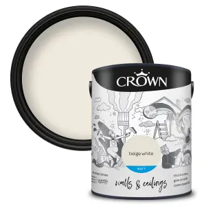 Crown Walls & Ceilings Matt Emulsion Paint Beige White - 5L