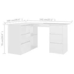 Berkfield Corner Desk High Gloss White 145x100x76 cm Engineered Wood