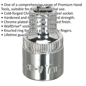 7mm Forged Steel Drive Socket - 3/8" Square Drive with Polished Chrome Finish