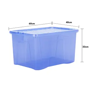 Wham Crystal Sparkle 4x 60L Plastic Storage Boxes with Lids Tint Sparkle Blue. Large Size, Strong (Pack of 4, 60 Litre)