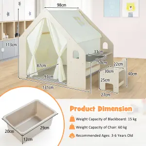 Costway Wooden Kids Play Tent Toddler Montessori Playhouse W/ Table & Chair