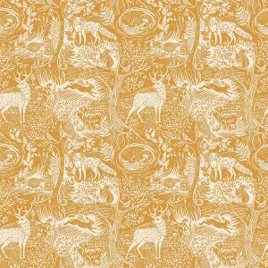 furn. Winter Woods Ochre Yellow Woodland Printed Wallpaper Sample