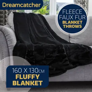 Dreamcatcher Blanket Throw Soft Faux Fur 160 x 130cm Overblanket Black