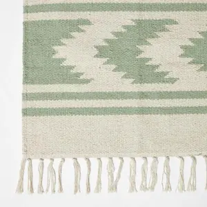 Homescapes Turin Green & Natural Kilim Cotton Rug, 120 x 170 cm