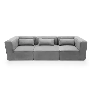 Doris Modular 4 Seater Sofa in Light Grey Cord Chenille