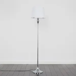 ValueLights Faulkner Modern Polished Chrome Spindle Design Floor Lamp with White Tapered Shade