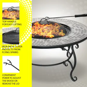 Homeology Fireology GINESSA Sumptuous Garden Fire Pit, Brazier, Table, Bbq and Ice Bucket with Mosaic Ceramic Tiles