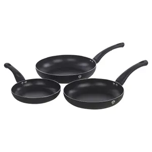 BLAUMANN 3Pc Set Matt Black Colour Cookware Induction Pot Pan Saucepan Casserole Soft Touch Handle