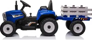 Blue R/C Twin Motor Tractor & Trailer - 12V Kids' Electric Ride On